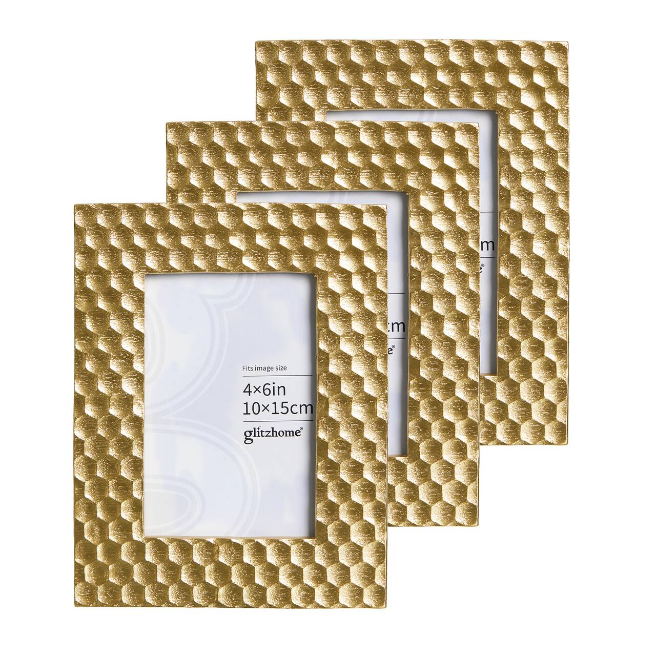 Glitzhome® 3 Pack 4" x 6" Gold Honeycomb Resin Tabletop Picture Frames